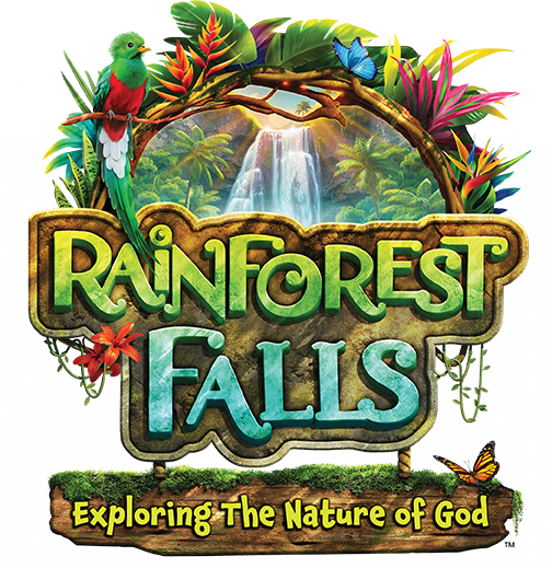 Rainforset Logo with Colorful Plants and Bird